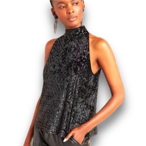 Eri & Ali for Anthropologie Taryn Sequined Halter Top Small